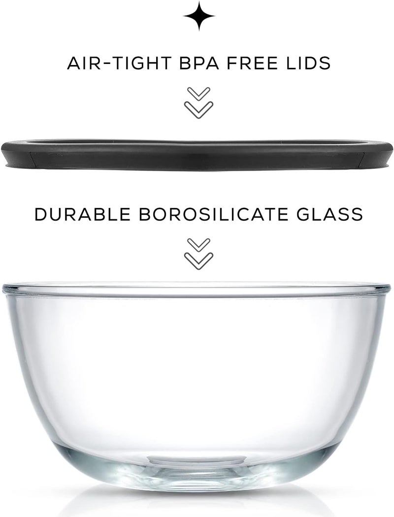 JoyJolt Kitchen Mixing Bowls - 8pc Glass with Lids Set – Neat Nesting Large Bowl Batter Cooking Storage and Big Salad BPA-Free Black - Image 2